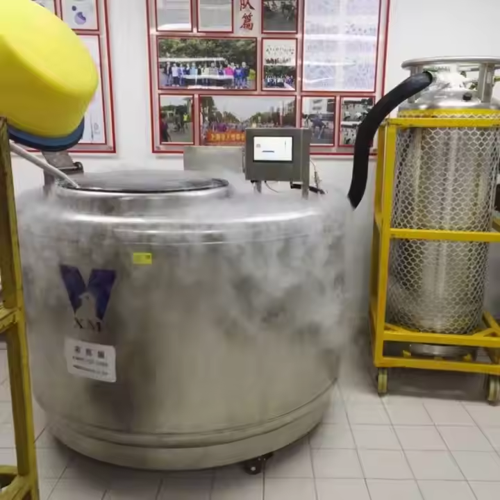 使用液氮罐冻存，外部结霜